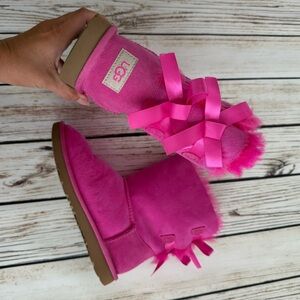 UGG Fuchsia Boots with Ribbon Accent
